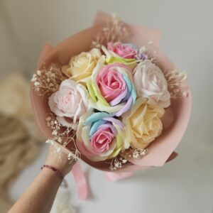 Bukiet róże mydlane pudrowy mix 01A Podziękowanie Urodziny Ślub