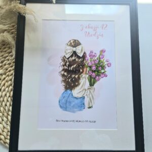 Personalizowany Plakat Dziewczyna z bukietem Urodziny Imieniny