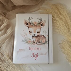 Teczka na rysunki dziecka z personalizacją – biała A4 Sarenka 01