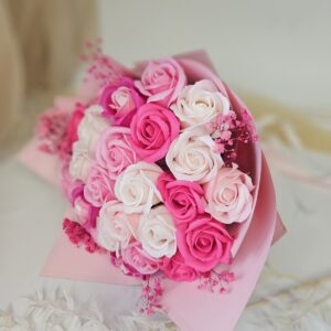 Bukiet 25 róż mydlanych mix różowe 10P Podziękowanie Urodziny Ślub