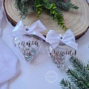 Personalizowana Bombka serce z cekinami 10 cm