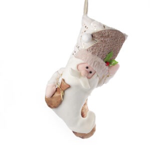 Personalizowana kremowa skarpeta świąteczna na kominek Mikołaj  🧦