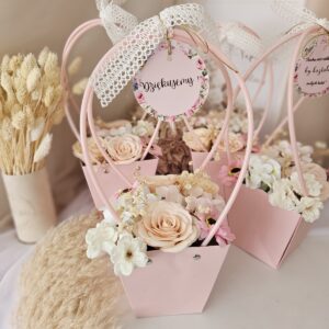 Flower Box Torebka od Ręki kwiaty mydlane różowe mix 12 cm Podziękowanie